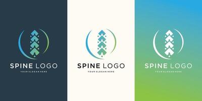 Limpie el diseño del conjunto del logotipo de la columna vertebral del símbolo. plantilla de logotipo de columna vertical con diseño de forma de marco circular vector