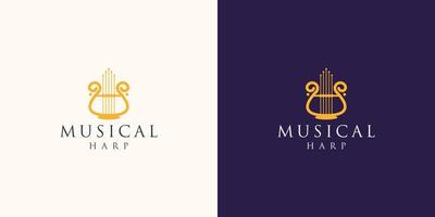 Elegant and Luxury Harp instrument Logo design inspiration. golden color vector