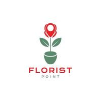 florista punto mapa ubicación tienda mercado tienda rosa planta jarrón macetas logotipo diseño vector icono ilustración plantilla