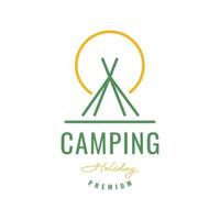 holiday camping tent forest sunset line geometric hipster colored logo design vector icon illustration template