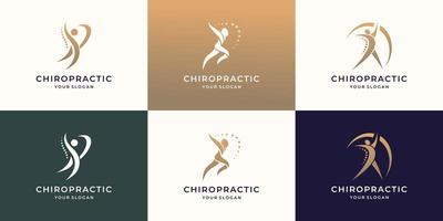 Los iconos de quiropráctica, masaje, dolor de espalda y osteopatía establecen la colección de logotipos. vector