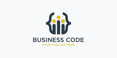 Programming Code technology logo vector template with human icon symbol logotype.