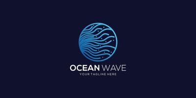 vector ocean wave logo design template. circle line with wave line abstract icon design illustration