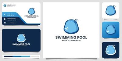 plantilla de diseño de logotipo de piscina con ilustración de tarjeta de visita. vector