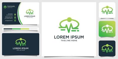 abstract stethoscope logo combined line pulse medical logo design and business card template. vector