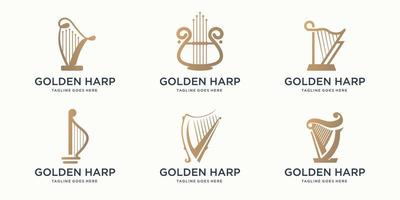 set of abstract musical harp logo lyre symbol collection. golden harp logo design inspiration. vector