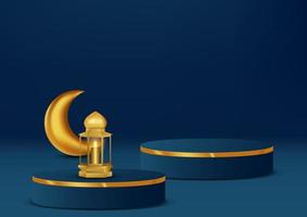 Realistic 3d Islamic celebration with islamic ornament and product podium. Vector 3D Illustration