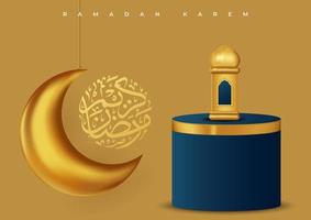 Realistic 3d Islamic celebration with islamic ornament and product podium. Vector 3D Illustration