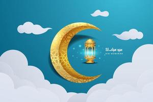 Fondo de tarjeta de felicitación eid mubarak con ilustración de vector de ornamento islámico