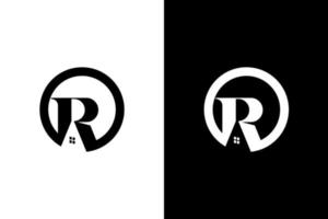 real estate logo monogram r house letter initial black and white icon illustration style Designs templates vector