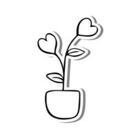 Doodle Line Hearts Plant on white silhouette and gray shadow. Vector illustration Valentine Theme for decoration or any design.