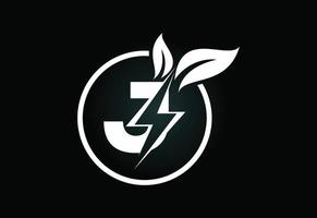 Initial J letter thunderbolt leaf circle or eco energy saver icon. Leaf and thunderbolt icon concept for nature power electric logo vector