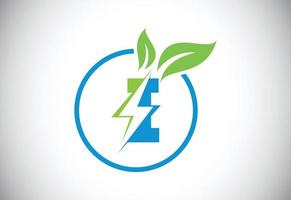 Initial I letter thunderbolt leaf circle or eco energy saver icon. Leaf and thunderbolt icon concept for nature power electric logo vector