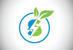 Initial S letter thunderbolt leaf circle or eco energy saver icon. Leaf and thunderbolt icon concept for nature power electric logo vector