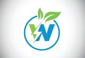 círculo de hoja de rayo de letra w inicial o icono de ahorro de energía ecológica. concepto de icono de hoja y rayo para el logotipo eléctrico de energía natural vector