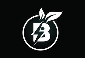 Initial B letter thunderbolt leaf circle or eco energy saver icon. Leaf and thunderbolt icon concept for nature power electric logo vector