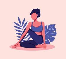 ilustración vectorial chica de yoga haciendo yoga sentada en una pose de meditación en ilustración de vacaciones sin rostro vector