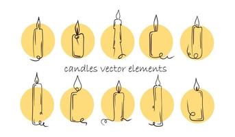 Vector set burning fire candle continuous line drawing silhouette vector image logo icon icon