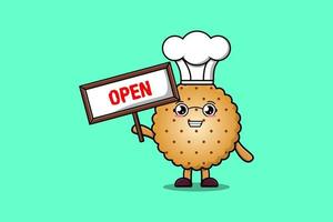 Cute cartoon Cookies holding open sign board vector