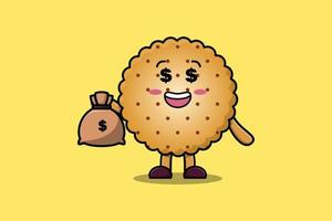 Cute cartoon Crazy rich Cookies with money bag vector