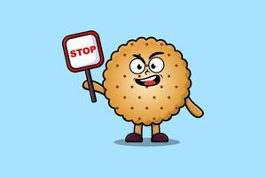 Cute Cartoon mascot Cookies with stop sign board vector