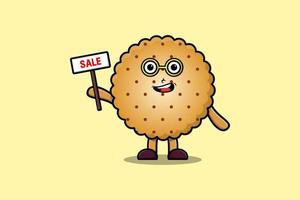 Cute cartoon Cookies character holding sale sign vector