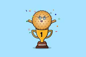 lindo personaje de dibujos animados de galletas en trofeo vector