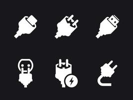 Plug icons set. White on a black background vector