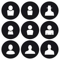 conjunto de iconos de avatar. blanco sobre un fondo negro vector