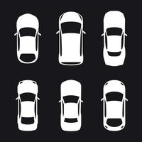 Car top icons set. White on a black background vector