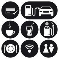 Gasoline station icons set. White on a black background vector