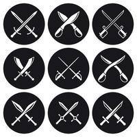 Medieval swords icons set. White on a black background vector