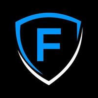 logotipo de escudo en el vector de letra f, icono de privacidad seguro y plantilla de signo de logotipo de protección