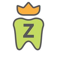 diseño de logotipo dental en el símbolo de la corona de la letra z. signo de logotipo de cuidado dental, diseño de logotipo de rey de dientes de clínica con plantilla de vector de lujo