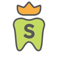 diseño de logotipo dental en el símbolo de la corona de la letra s. signo de logotipo de cuidado dental, diseño de logotipo de rey de dientes de clínica con plantilla de vector de lujo