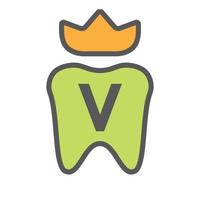 diseño de logotipo dental en el símbolo de la corona de la letra v. signo de logotipo de cuidado dental, diseño de logotipo de rey de dientes de clínica con plantilla de vector de lujo
