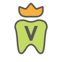 diseño de logotipo dental en el símbolo de la corona de la letra v. signo de logotipo de cuidado dental, diseño de logotipo de rey de dientes de clínica con plantilla de vector de lujo