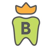 diseño de logotipo dental en el símbolo de la corona de la letra b. signo de logotipo de cuidado dental, diseño de logotipo de rey de dientes de clínica con plantilla de vector de lujo