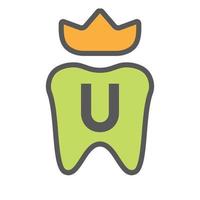 diseño de logotipo dental en el símbolo de la corona de la letra u. signo de logotipo de cuidado dental, diseño de logotipo de rey de dientes de clínica con plantilla de vector de lujo