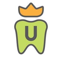 diseño de logotipo dental en el símbolo de la corona de la letra u. signo de logotipo de cuidado dental, diseño de logotipo de rey de dientes de clínica con plantilla de vector de lujo