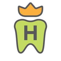 diseño de logotipo dental en el símbolo de la corona de la letra h. signo de logotipo de cuidado dental, diseño de logotipo de rey de dientes de clínica con plantilla de vector de lujo