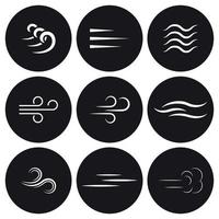 Wind icons set. White on a black background vector