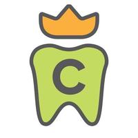 diseño de logotipo dental en el símbolo de la corona de la letra c. signo de logotipo de cuidado dental, diseño de logotipo de rey de dientes de clínica con plantilla de vector de lujo