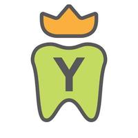 diseño de logotipo dental en el símbolo de la corona de la letra y. signo de logotipo de cuidado dental, diseño de logotipo de rey de dientes de clínica con plantilla de vector de lujo