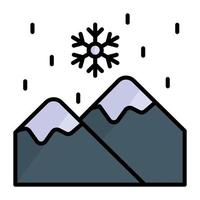 icono de vector de caída de nieve de montaña