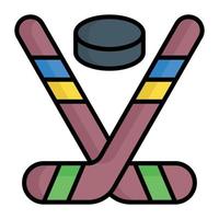 palos de hockey sobre hielo con diseño de icono de vector de disco