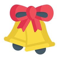 Bell with decorative bow, modern style of christmas bell icon vector