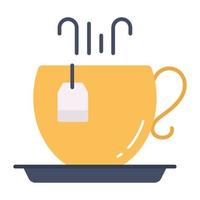 Tea cup in a saucer with tea bag vector icon