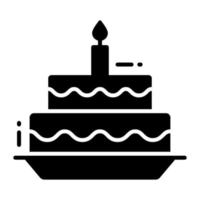 Party cake with candle on it, birthday cake icon vector