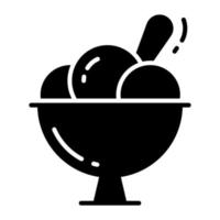 Three ice cream scoops in a bowl vector icon